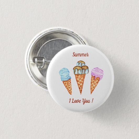 Eiscreme I Liebe Sie Niedlichen Sommer Button (Vorne & Hinten)