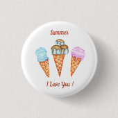 Eiscreme I Liebe Sie Niedlichen Sommer Button (Vorderseite)