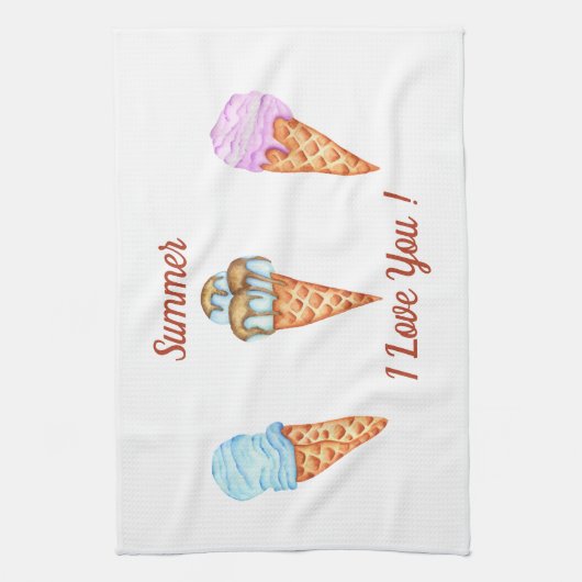 Eiscreme I Liebe Sie Niedlichen Sommer Geschirrtuch (Vertikal)