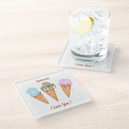 Eiscreme I Liebe Sie Niedlichen Sommer Glasuntersetzer