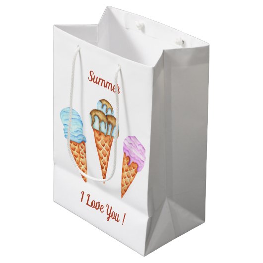 Eiscreme I Liebe Sie Niedlichen Sommer Mittlere Geschenktüte (Vorderseite Schrägansicht)