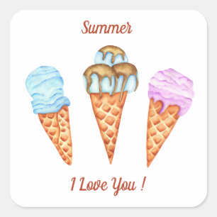 Eiscreme I Liebe Sie Niedlichen Sommer Quadratischer Aufkleber
