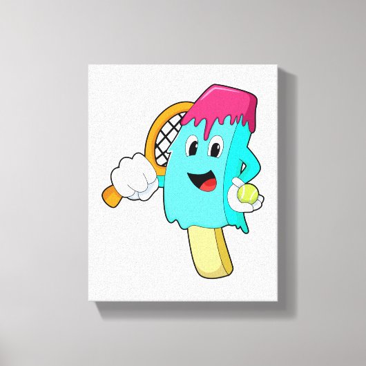 Eiscreme in Tennis mit Tennisschläger Leinwanddruck (Vorderseite)