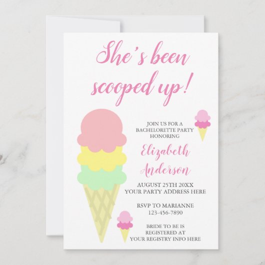 Eiscreme-Junggeselinnen-Abschied Einladung (Vorderseite)