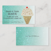Eiscreme-Kegel auf aquamariner Glitzer-Steigung Visitenkarte (Vorne/Hinten)