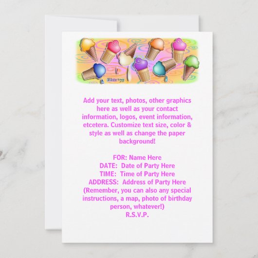 Eiscreme-Kegel-Party Einladung (Rückseite)