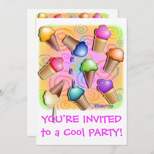 Eiscreme-Kegel-Party Einladung (Vorne/Hinten)
