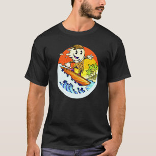 Eiscreme-Kegel reitet Wellen auf Surfbrett am Stra T-Shirt