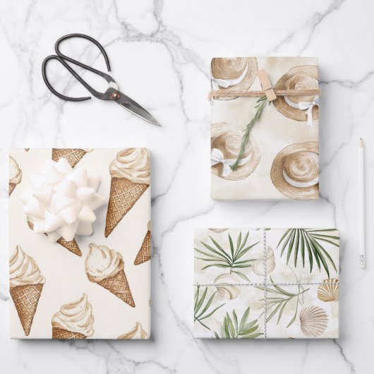 Eiscreme-Kegel Strand Geburtstag Geschenkpapier Set (Vorderseite)