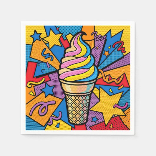 Eiscreme-Kegel und Konfetti Pop-Art Serviette (Vorderseite)