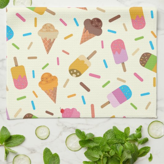 Eiscreme-Kegel und Popsikel-individuelle Name Geschirrtuch (Gefaltet)