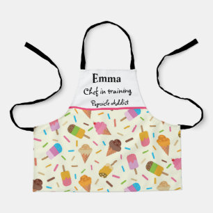 Eiscreme-Kegel und Popsikel Koch in der Ausbildung Schürze