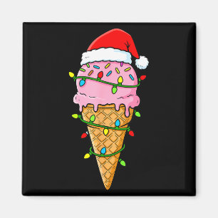 Eiscreme-Kegel-Weihnachtslichter-Santa-Hut-Essen X Magnet