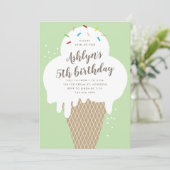 Eiscreme Kinder Grün Geburtstagsparty Einladung (Stehend Vorderseite)