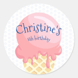 Eiscreme Kindergeburtstag Rosa blauer Name Runder Aufkleber