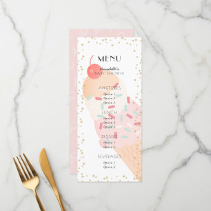 Eiscreme Kirsche Rosa Mädchen Baby Shower Menükarte