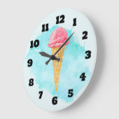 Eiscreme-Kon mit einem blauen, farbigen Spritzer Große Wanduhr (Winkel)