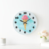 Eiscreme-Kon mit einem blauen, farbigen Spritzer Große Wanduhr (Zuhause)