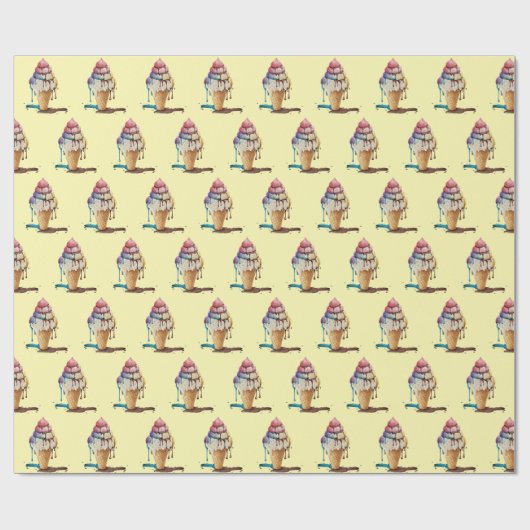 Eiscreme-Kone auf Gelb Geschenkpapier (Flach)