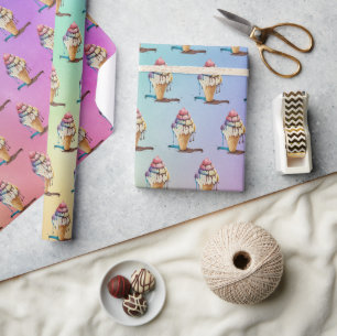 Eiscreme-Kone auf Regenbogenglanz Geschenkpapier