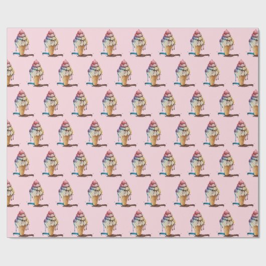 Eiscreme-Kone auf rosa Geschenkpapier (Flach)