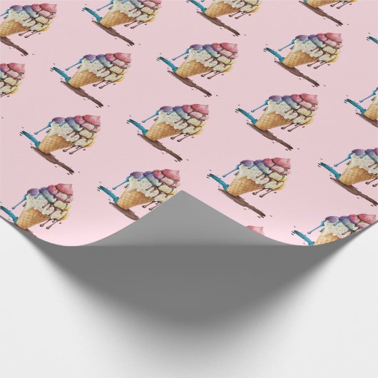 Eiscreme-Kone auf rosa Geschenkpapier (Ecke)