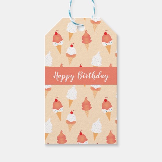 Eiscreme-Kone mit Sprinklen und Kirsche oben Geschenkanhänger (Vorderseite)