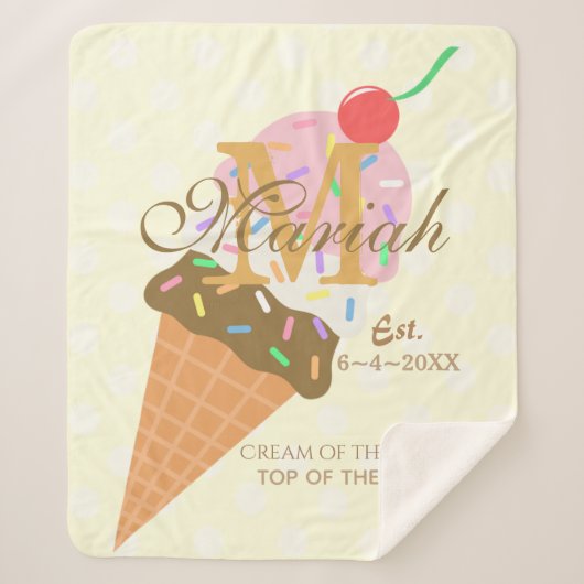 Eiscreme-Kone mit Sprinklen und Kirsche oben Sherpadecke (Vorderseite)