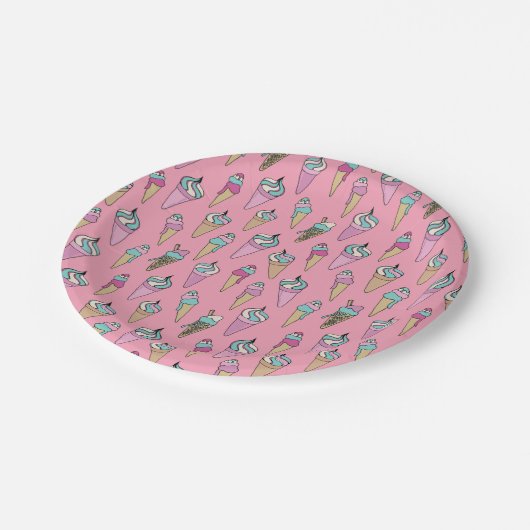 Eiscreme-Kone-Muster Pappteller (Schrägansicht)