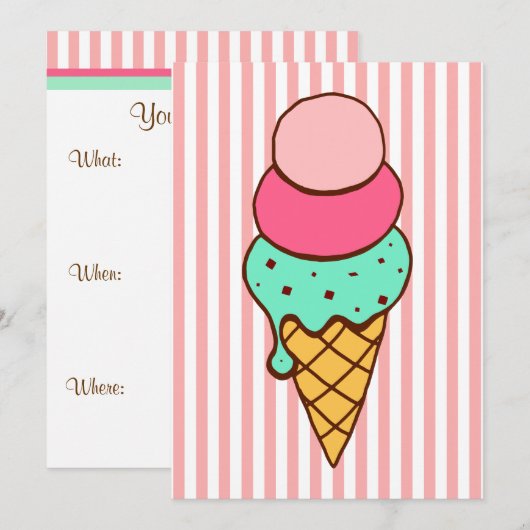 Eiscreme-Kone-Party Einladungen (Vorne/Hinten)