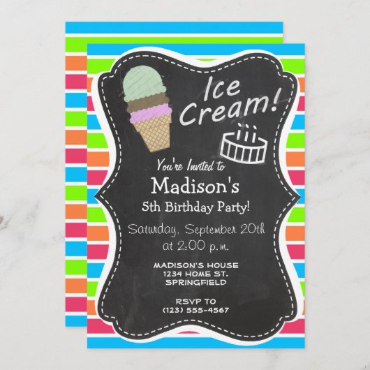 Eiscreme-Kone; Retro-Neonenbogen Einladung (Vorne/Hinten)