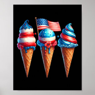 Eiscreme-Kone-Scoops für die amerikanische Flagge Poster