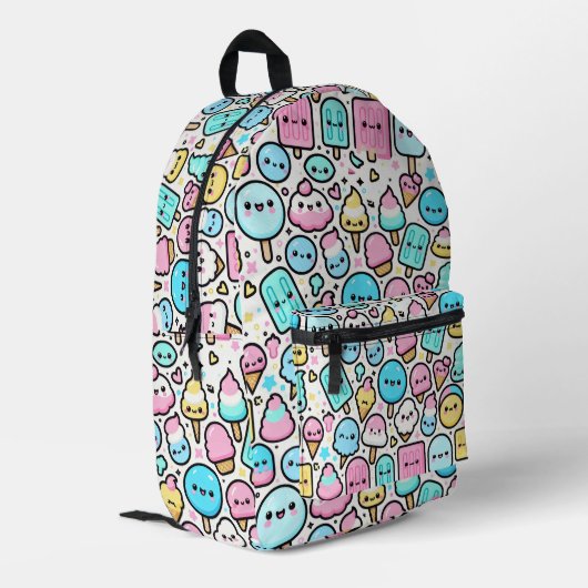Eiscreme-Kone und Popsicle Doodles Bedruckter Rucksack (Rückseitige Ecke links)