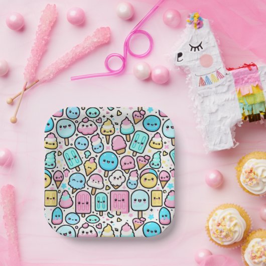 Eiscreme-Kone und Popsicle Doodles Pappteller (Party)