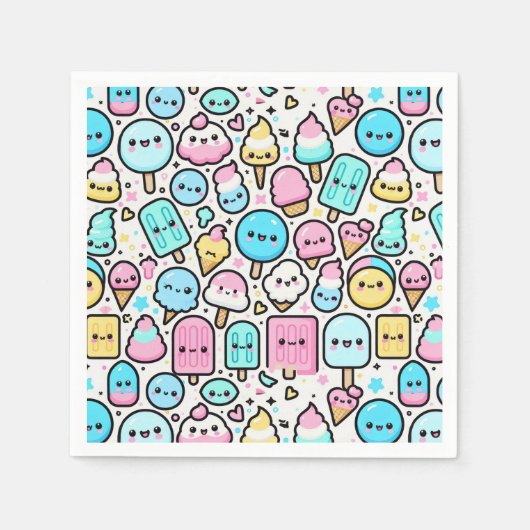 Eiscreme-Kone und Popsicle Doodles Serviette (Vorderseite)