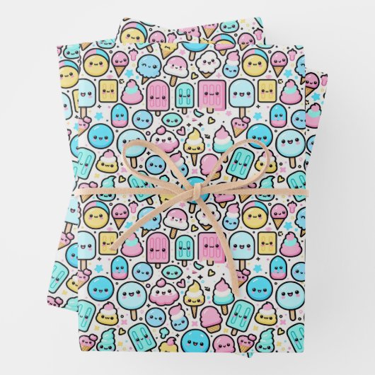 Eiscreme-Kone und Popsicle Kawaii Art Geschenkpapier Set (Beispiel)
