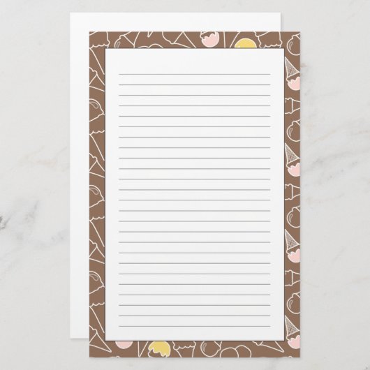 Eiscreme-Kronmuster auf Braun Briefpapier (Vorne/Hinten)