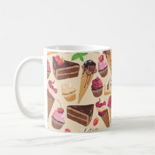 Eiscreme, Kuchen, Cupcakes und Käsekuchen Genuss Kaffeetasse