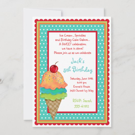 Eiscreme-Leckereien Geburtstagsjunge Einladungen (Vorderseite)