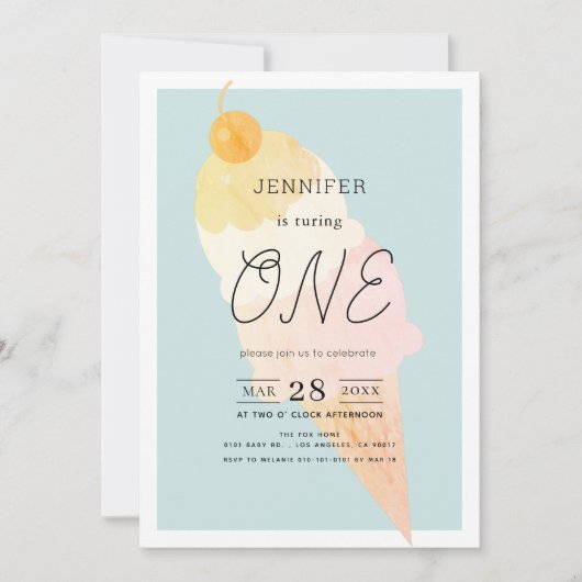 Eiscreme Light Blue 1. Geburtstag Einladung (Vorderseite)