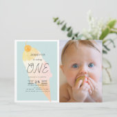 Eiscreme Light Blue 1. Geburtstag Einladung (Stehend Vorderseite)