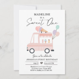 Eiscreme LKW 1. Geburtstag Einladen Rosa Sweet One Einladung