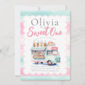 Eiscreme LKW 1. Geburtstag Pink Sweet One Einladung (Vorderseite)