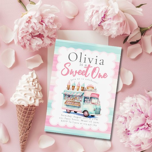 Eiscreme LKW 1. Geburtstag Pink Sweet One Einladung