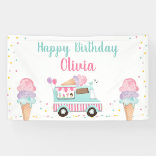 Eiscreme LKW Pink Aquamarines Mädchen Geburtstag H Banner