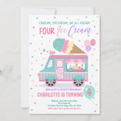 Eiscreme Lkw Schrei Vier Eiscreme 4. Geburtstag Einladung (Vorderseite)