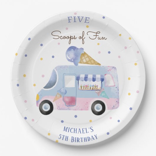 Eiscreme-LKW-Scoops für lustigen Kindergeburtstag Pappteller (Vorderseite)