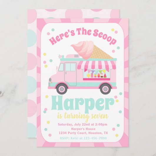 Eiscreme-Lkw zum Geburtstag Einladung (Vorne/Hinten)
