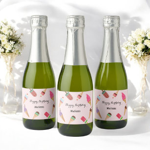 Eiscreme-Lutscher-Geburtstagsfeier Rosa Party Schaumweinetikett