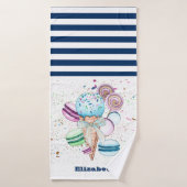 Eiscreme Macaroons Navy Blue White Striping Badehandtuch (Badehandtuch)
